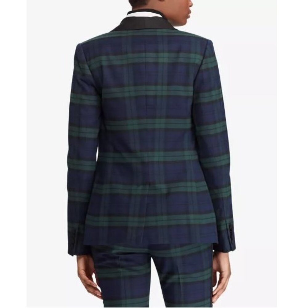 LAUREN Ralph Lauren Women's Luxe Faille Trim Tartan Blazer Green Size 14 NWT - Picture 2 of 5